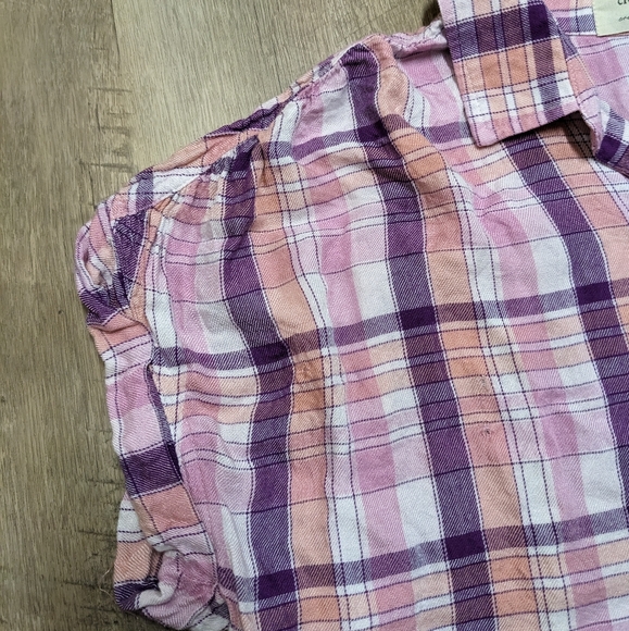 Cloth and Stone Plaid Short Sleeve Button Down Shirt hi lo hem - Picture 2 of 14